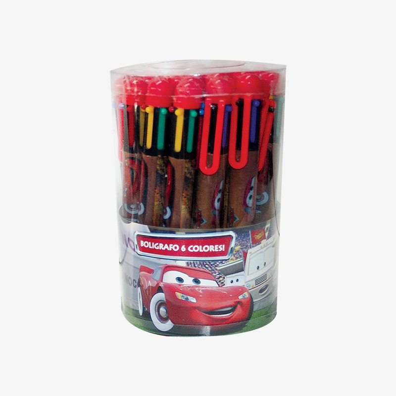 Bolígrafo 6 colores en pote x 24u. Cars