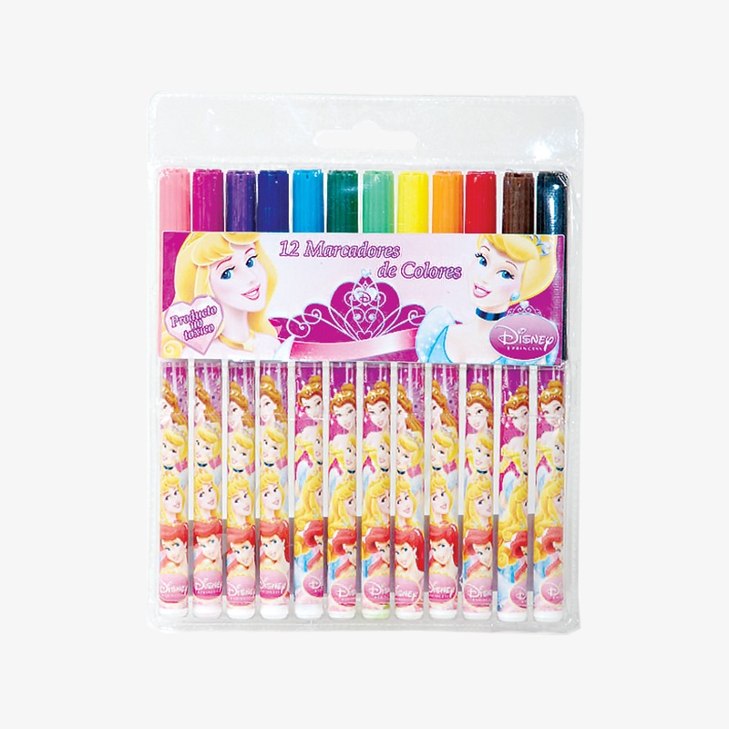 Marcadores finos x 12u. Princesas