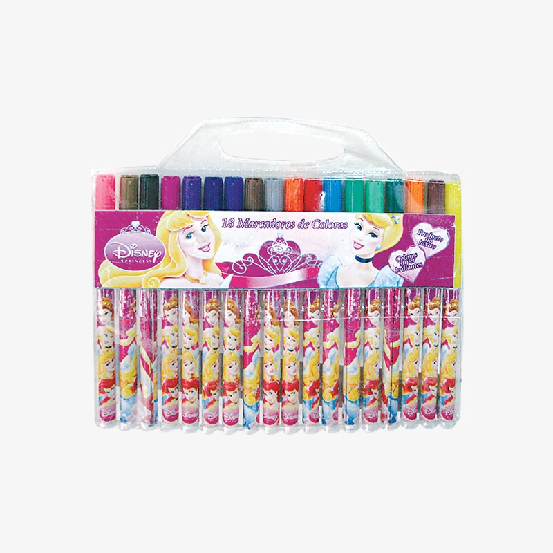 Marcadores finos x 18u. Princesas
