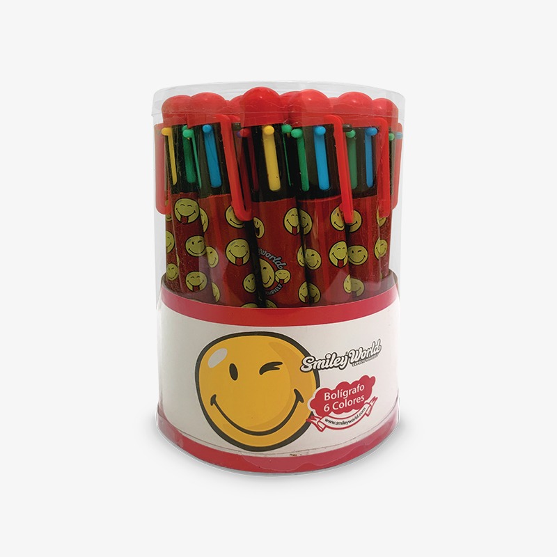 Bolígrafo 6 colores en pote x 24u. Smiley