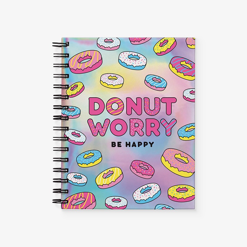 Cuaderno escolar tapa flexible espiral 96H. holográfico Donut Worry