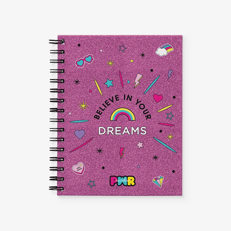 Cuaderno escolar tapa flexible espiral 96H. glitter Power Rainbow