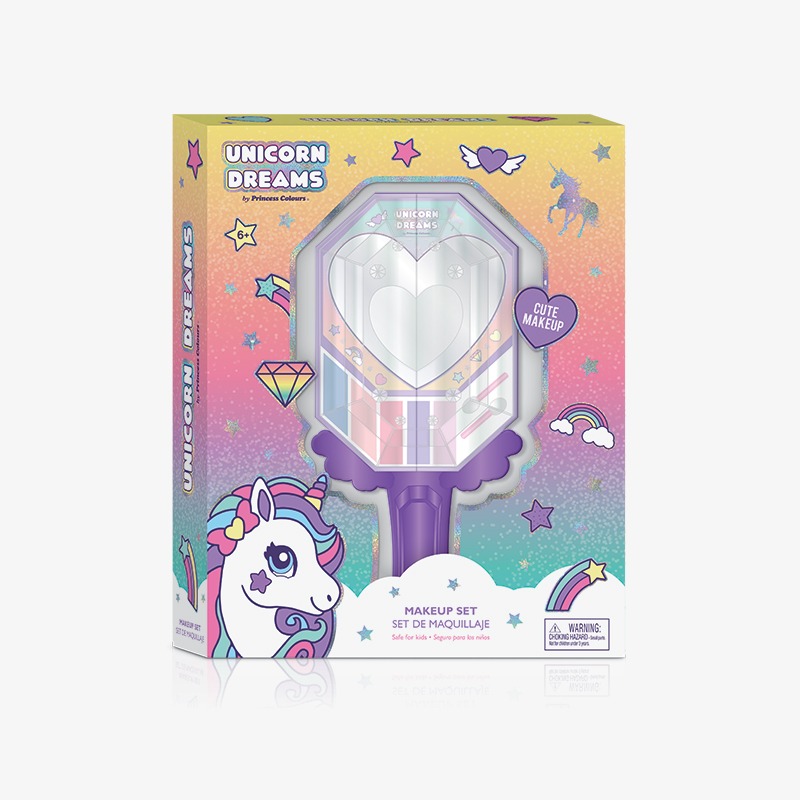 Espejo de mano con maquillaje Unicorn Dreams