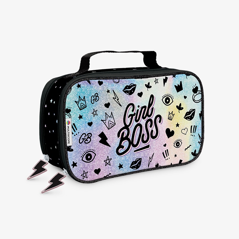 Canopla rectangular doble cierre y solapa grande holográfica Girl Boss