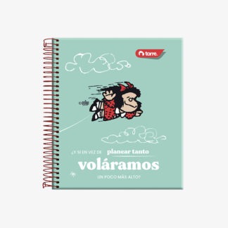 Cuaderno 21x17 cm tapa dura con espiral 150 hojas cuadriculadas 7mm Mafalda