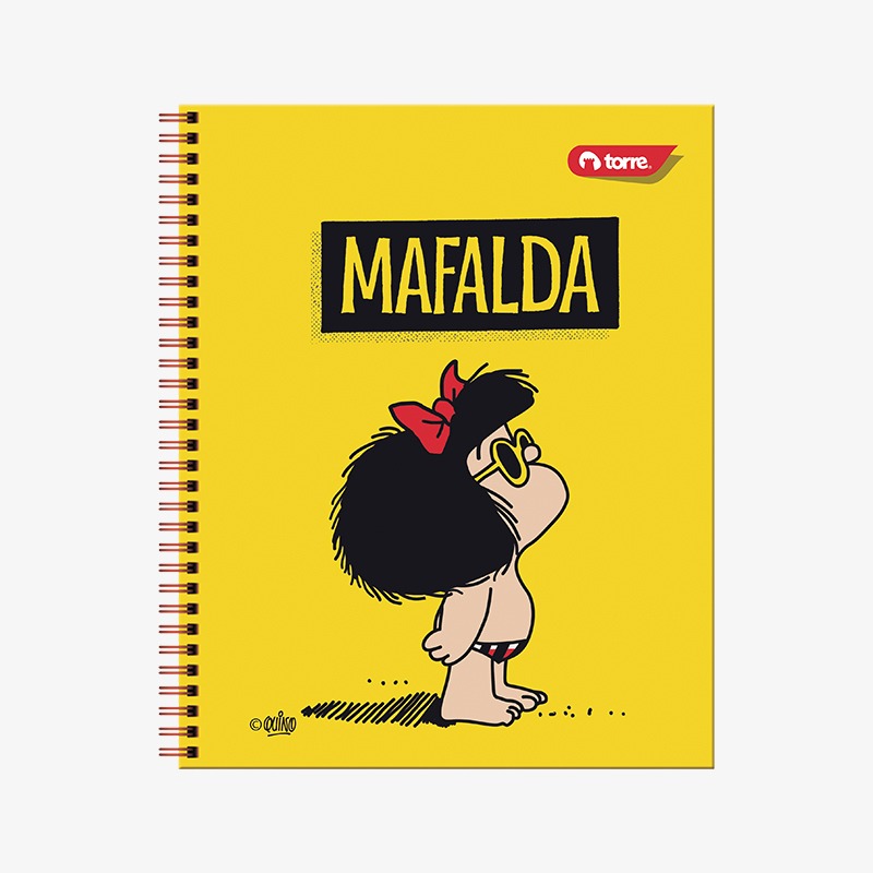 Cuaderno 25x20 cm tapa emplacada con espiral 100 hojas cuadriculadas 7mm Mafalda