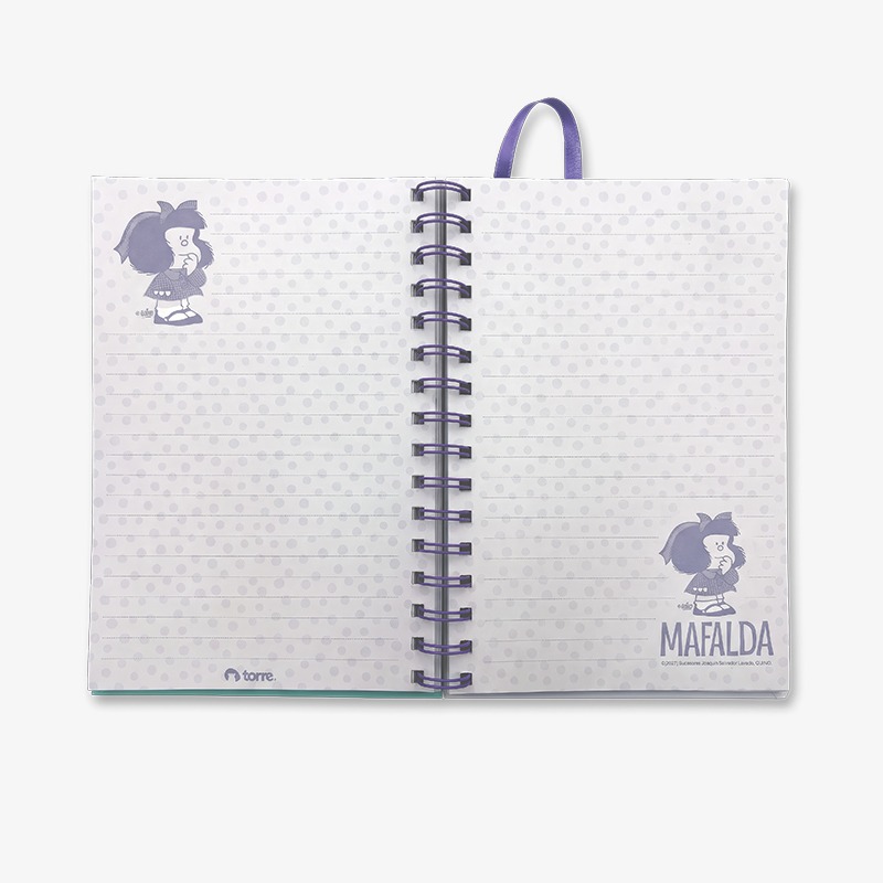 Set cuaderno 21x14 cm tapa dura con espiral 100 hojas rayadas + bolígrafo Mafalda - Imagen 4